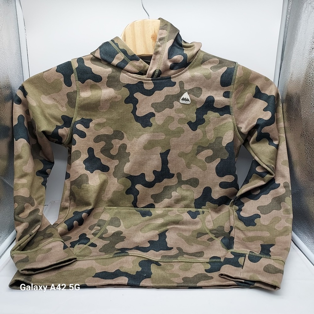 Burton Boys Camo Hoodie Pullover Fleece Sweatshirt Green Brown Size Large 12